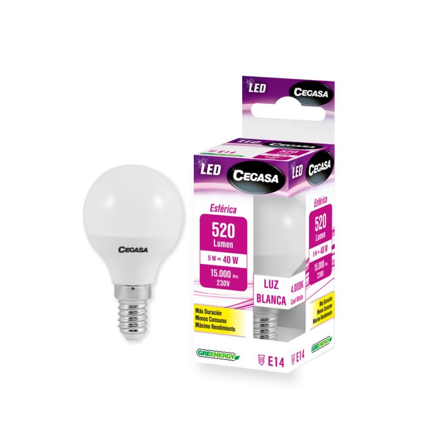 Bombilla LED esférica 5W E14