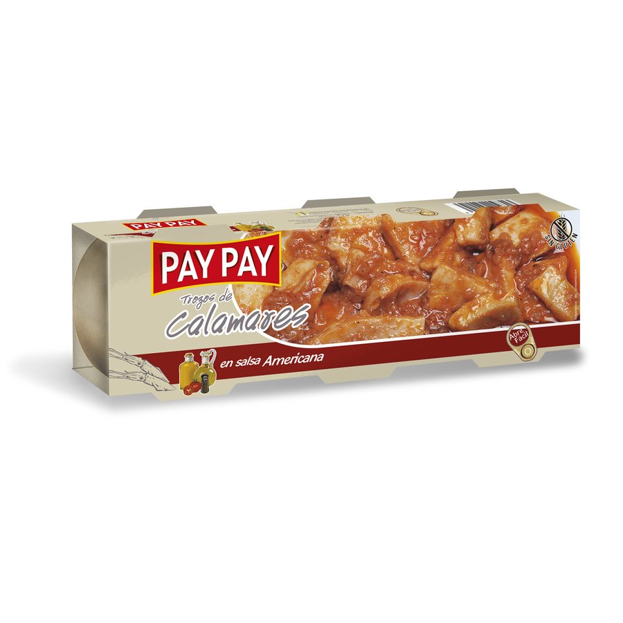 Calamares trozos PAY PAY salsa americana pack 3x80 g pn.