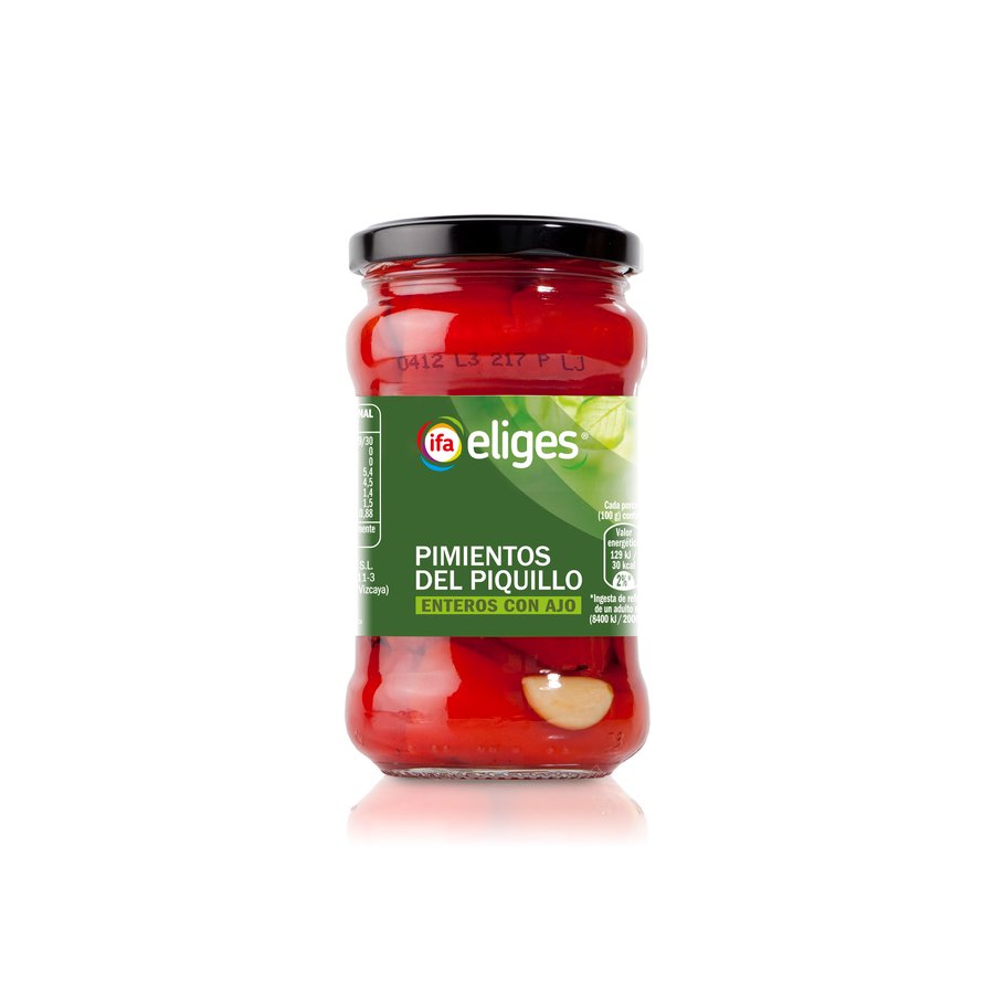 Pimientos piquillo con ajo IFA ELIGES frasco 220 g pne.