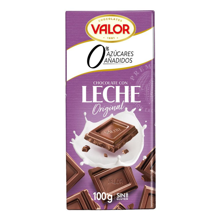 Chocolate con leche VALOR 0% azúcar añadido tableta 100 g