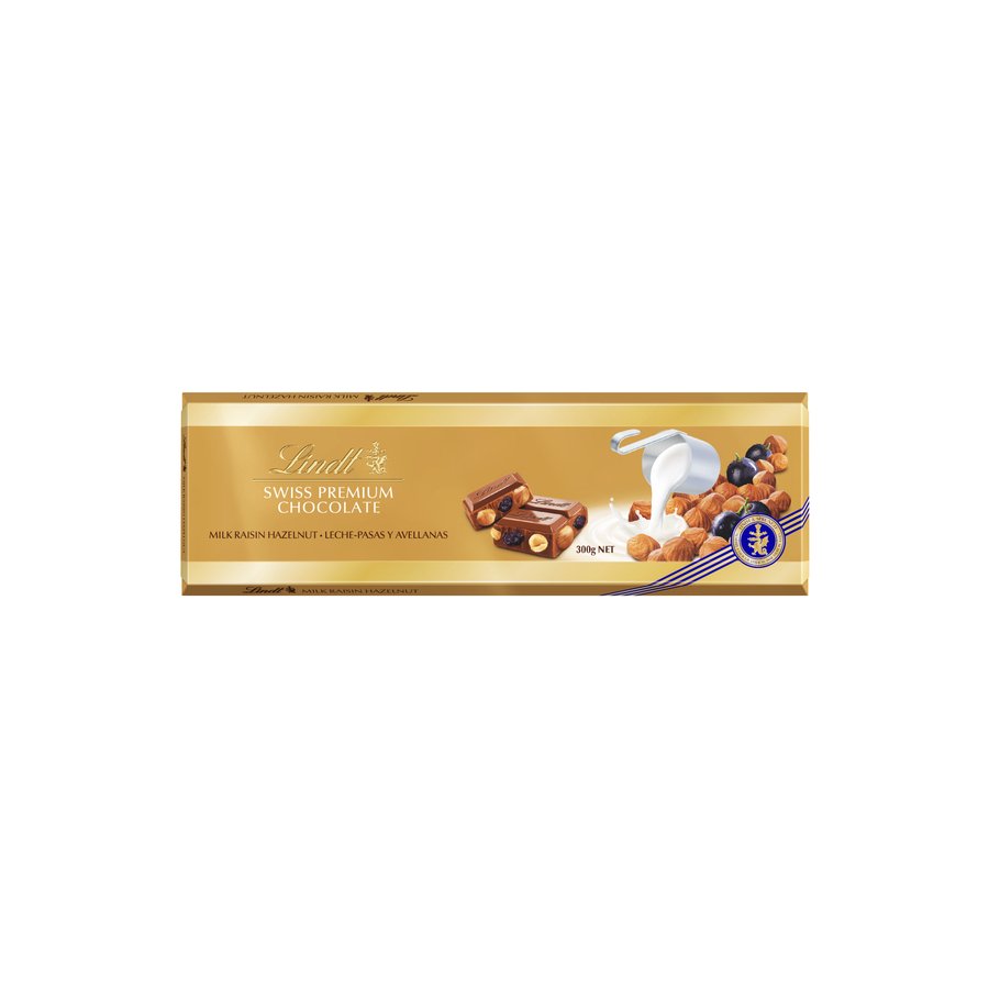Chocolate con leche avellanas y pasas LINDT premium tableta  300 g