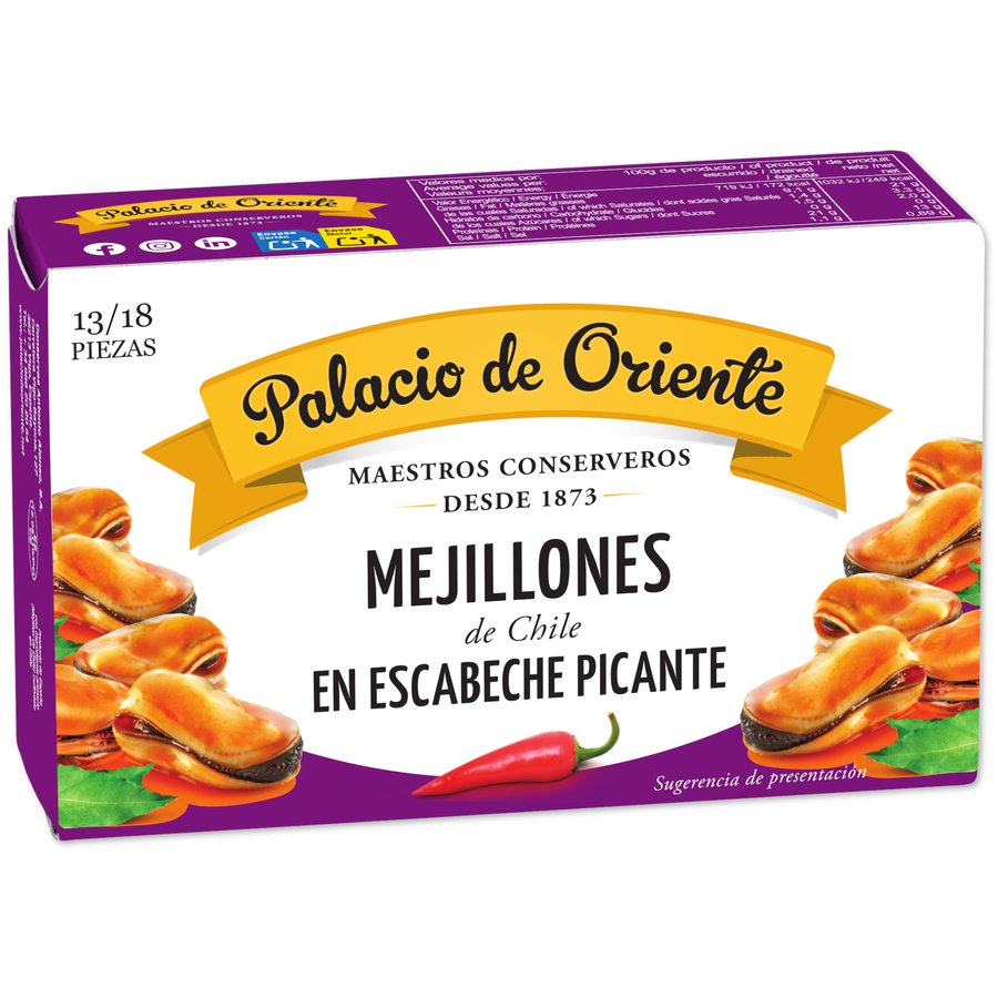 Mejillones PALACIO DE ORIENTE  en escabeche picante 13/18 115 g