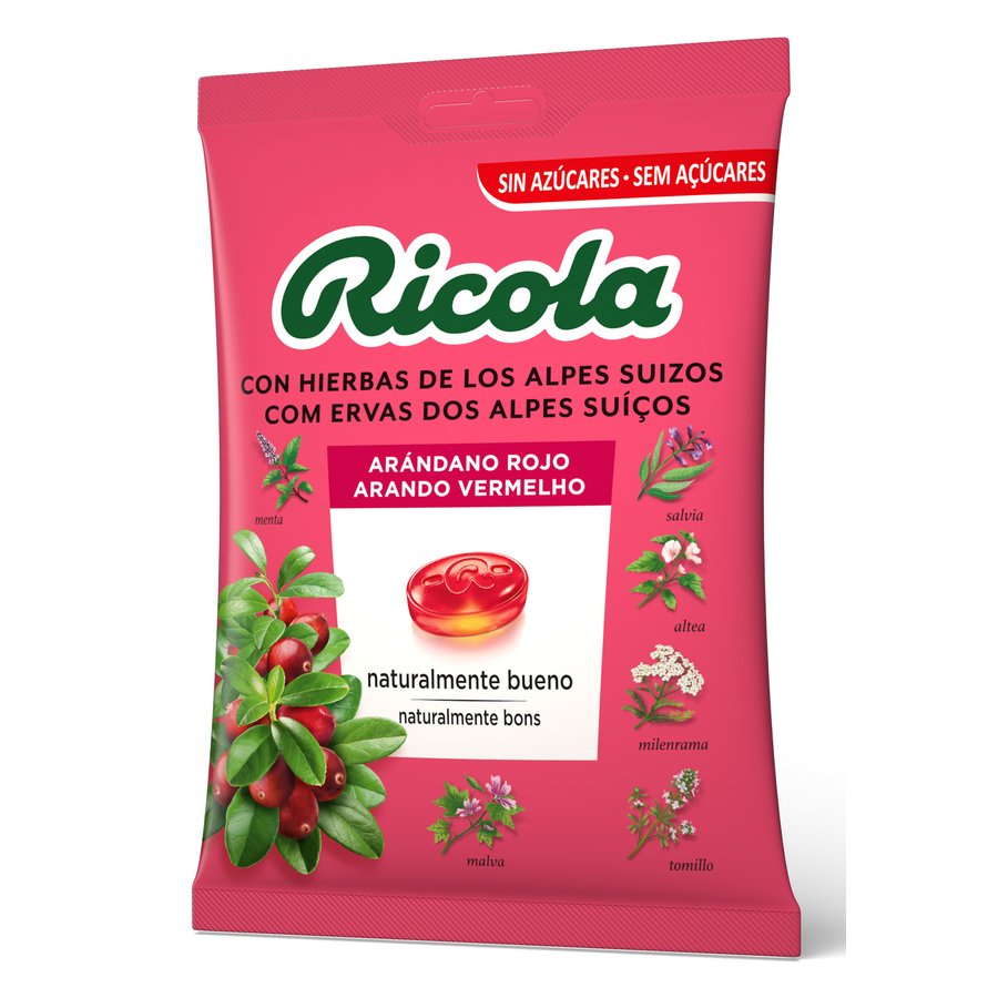 Caramelos RICOLA arándano rojo sin azúcar bolsa 70 g