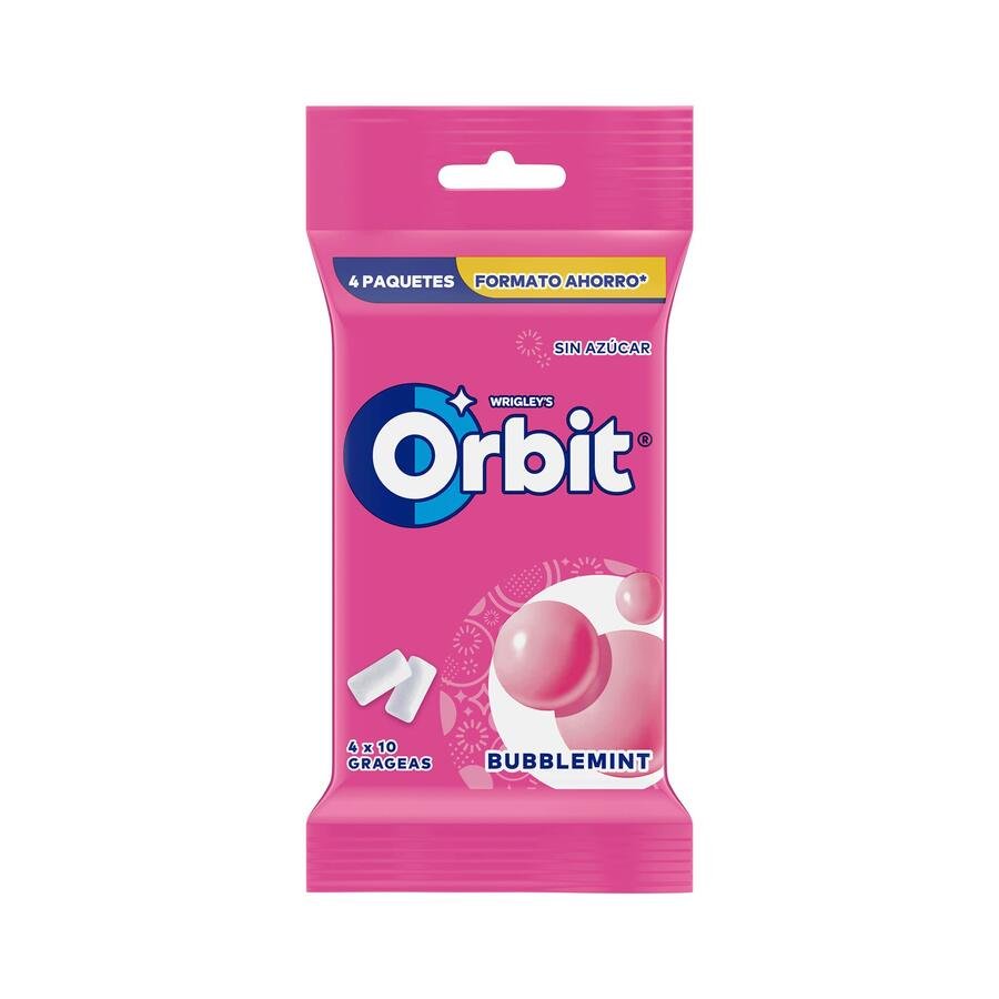 Chicle ORBIT bubblemint sin azúcar grageas blister 4 unidades