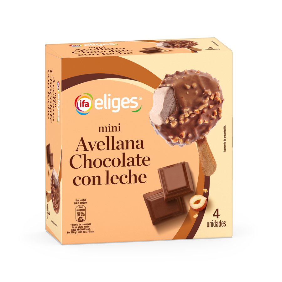 Helado bombón mini IFA ELIGES avellana chocolate con leche 4 x 51 g