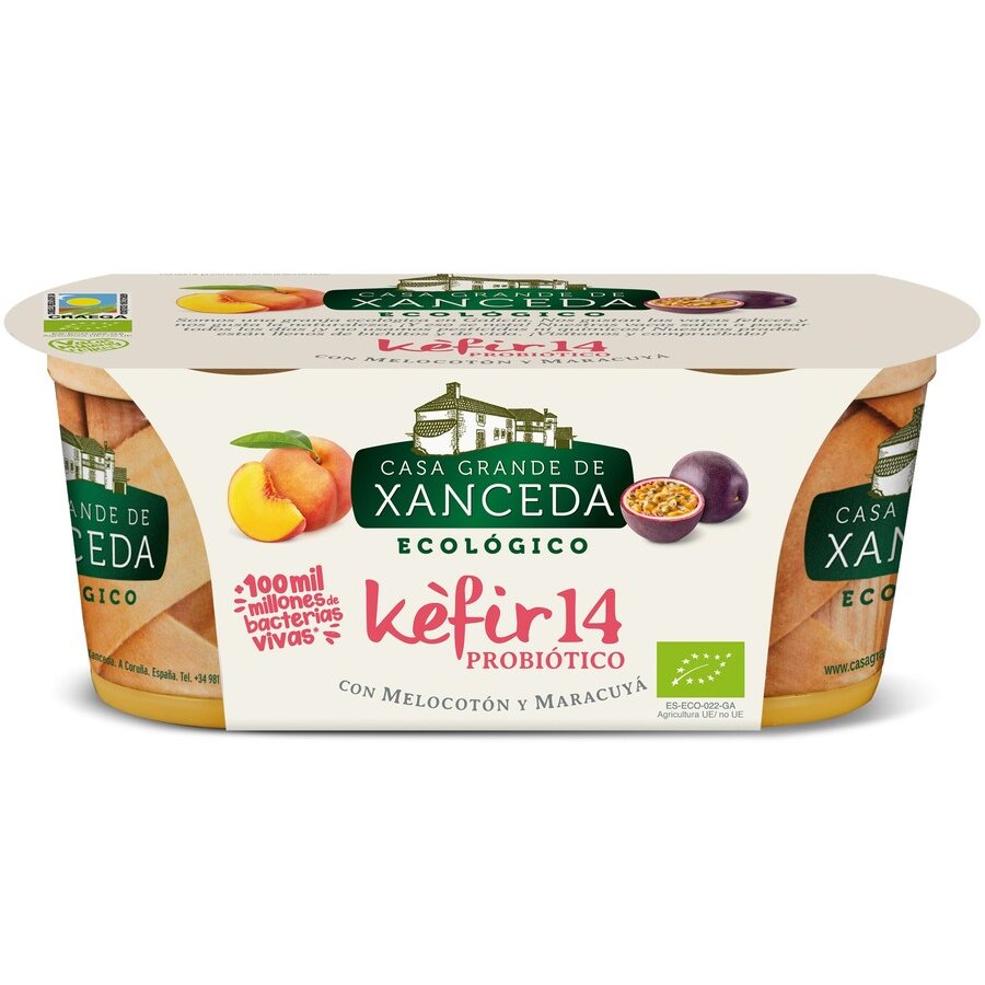 Kéfir XANCEDA con melocotón y maracuyá ecológico 2x125 g