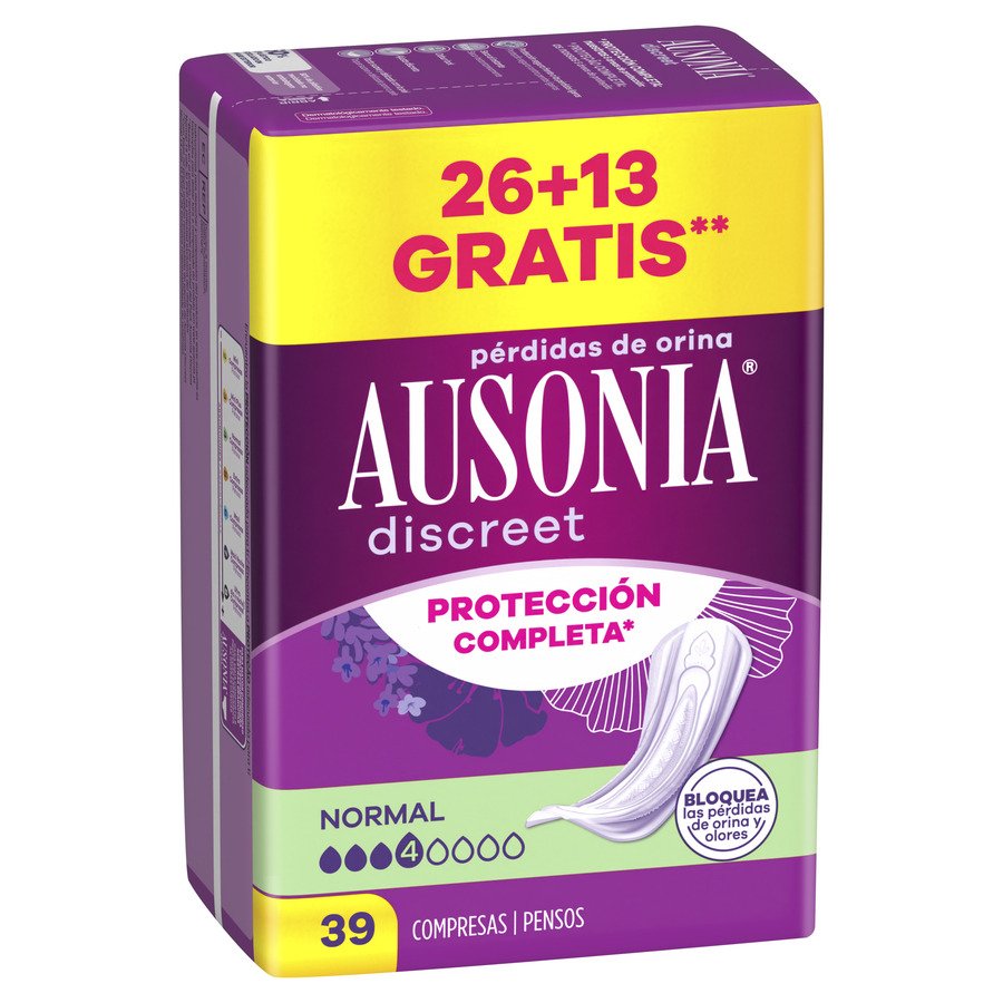 Compresas incontinencia AUSONIA Discreet normal 26 unidades + 13 unidades gratis