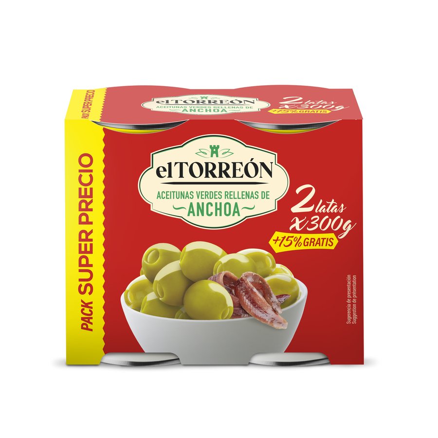 Aceituna rellena de anchoa EL TORREON pack 2x130 g pne.