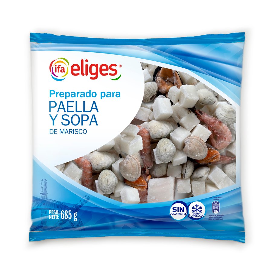 Preparado paella y sopa marisco congelado IFA ELIGES 685 g