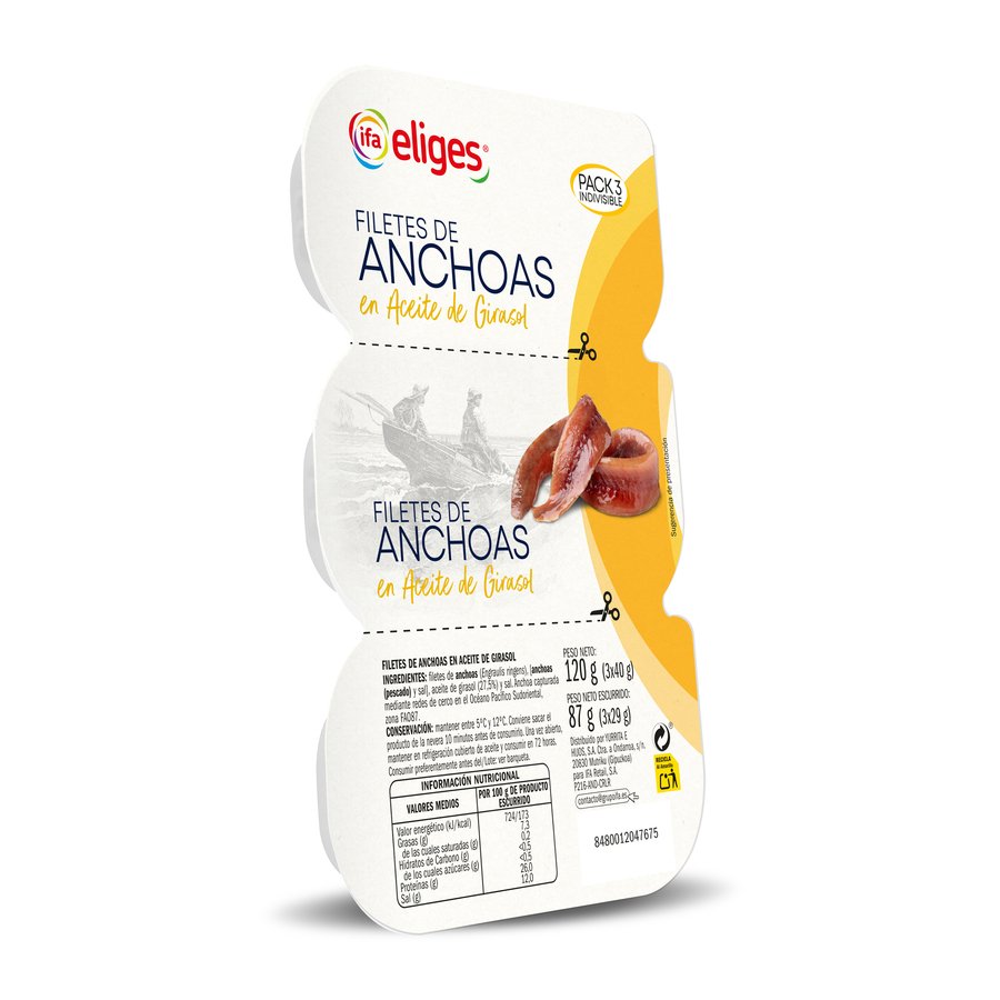 Filetes anchoa aceite girasol IFA ELIGES 3X40 g pn.