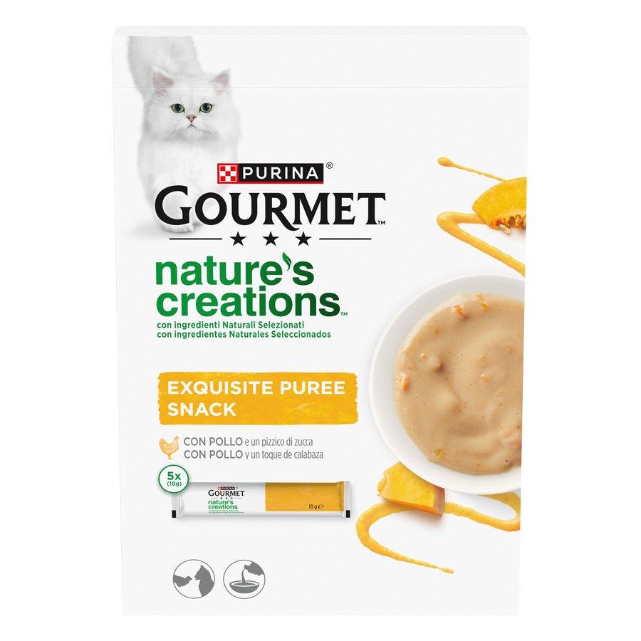 Snack gato PURINA Gourmet puré de pollo 5x10 g