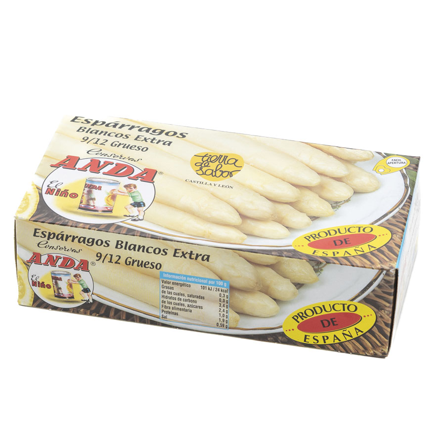 Espárragos blancos ANDA gruesos 9/12 Extra Tierra de Sabor Castilla y León lata 250 g pne.