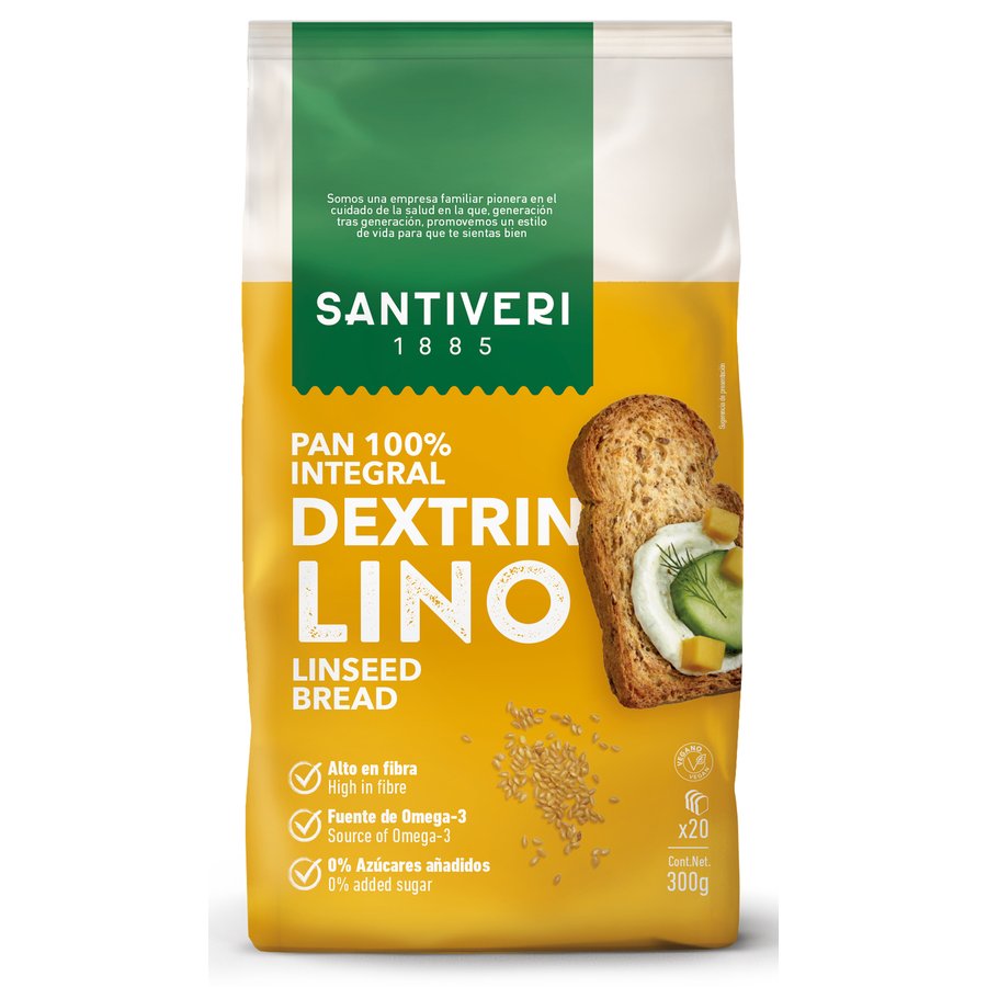 Pan tostado SANTIVERI Dextrín 100% integral lino 300 g