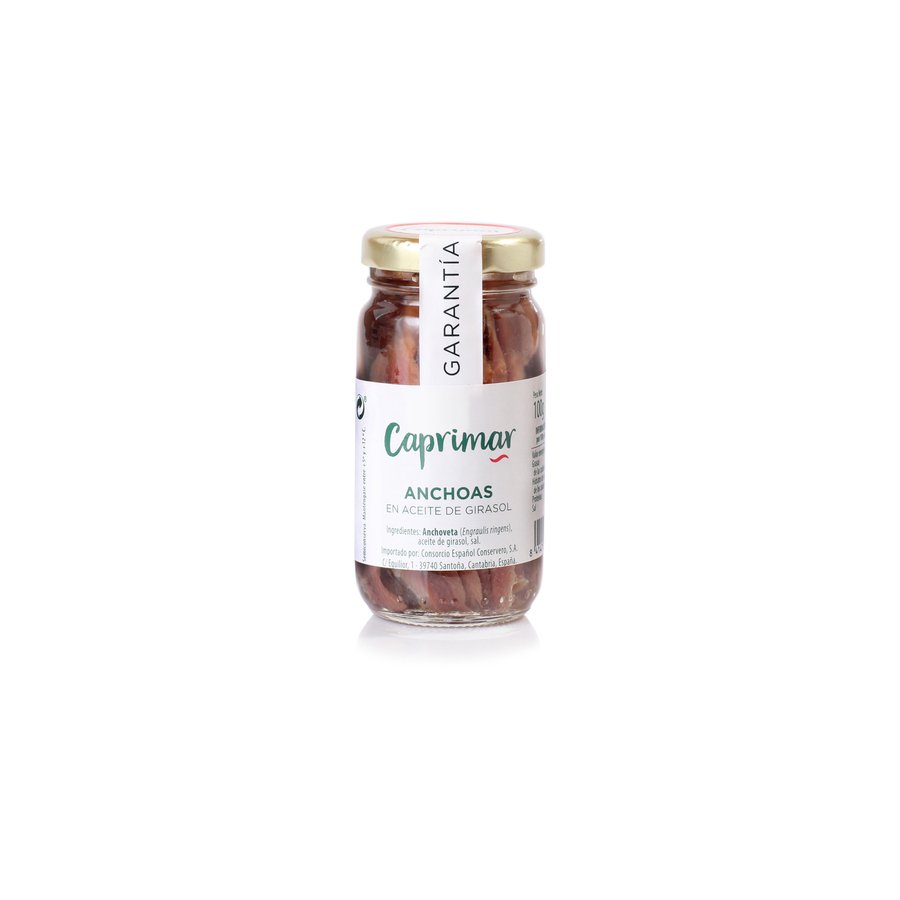 Anchoa en aceite vegetal CAPRIMAR tarro 100 g pn.