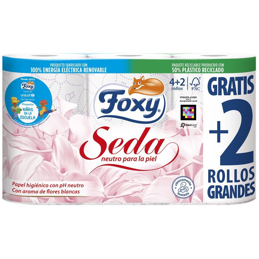 Papel higiénico FOXY seda 3 capas 4+2 rollos gratis