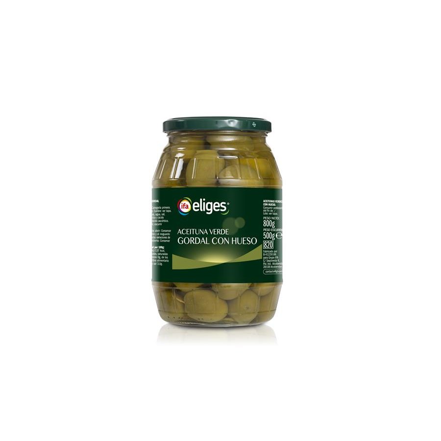 Aceituna gordal IFA ELIGES verde con hueso frasco 500 g pn