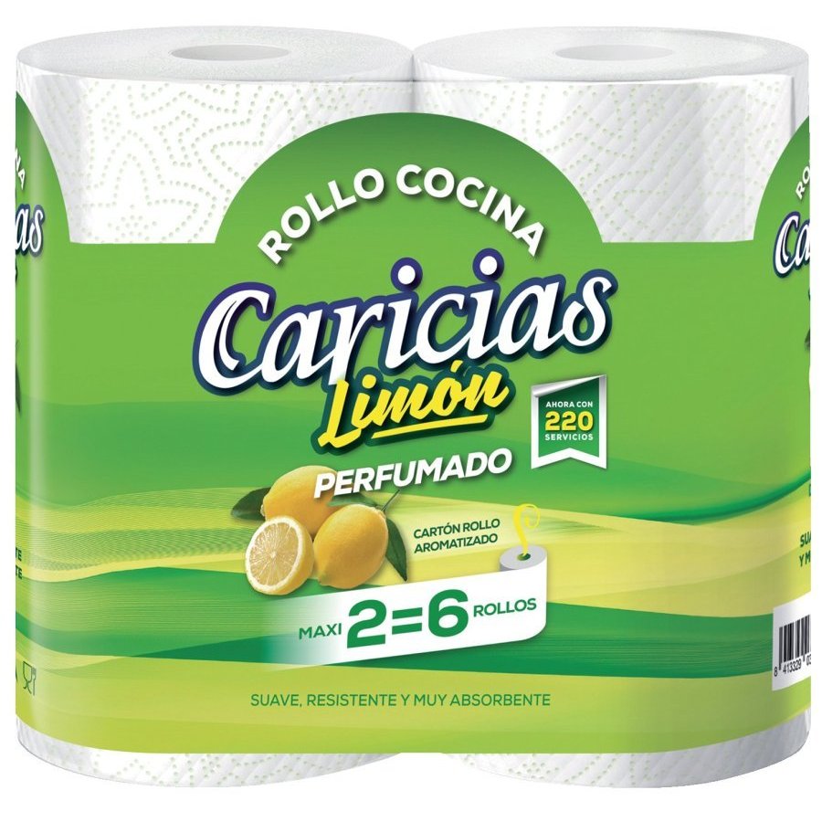 Papel cocina CARICIAS limón pack 2=6 rollos