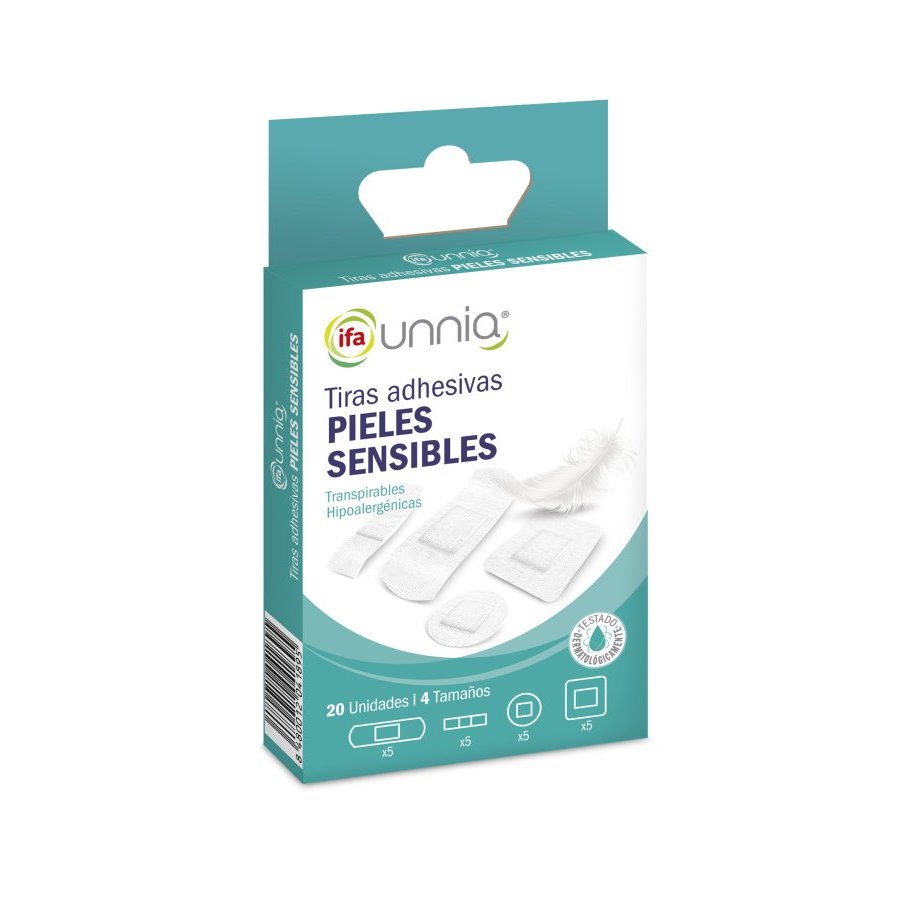 Tiras adhesivas pieles sensibles 4 tamaños IFA UNNIA 20 unidades