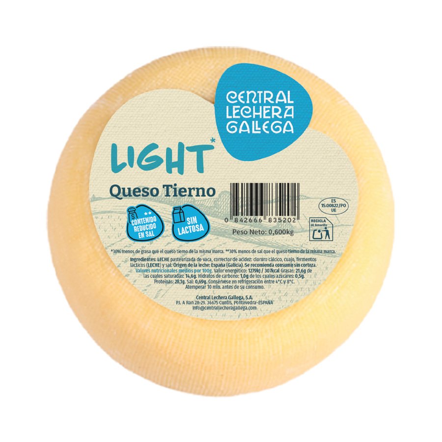 Queso tierno light CLG reducido en sal sin lactosa 600 g
