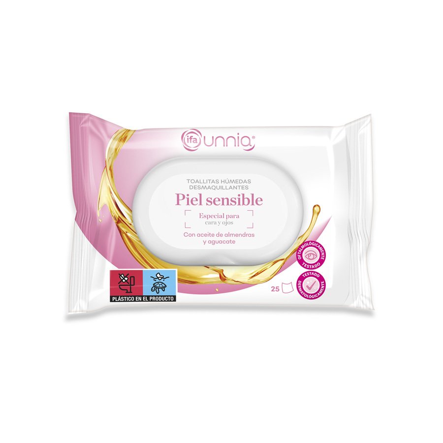 Toallitas desmaquillantes cara y ojos piel sensible IFA UNNIA 25 unidades