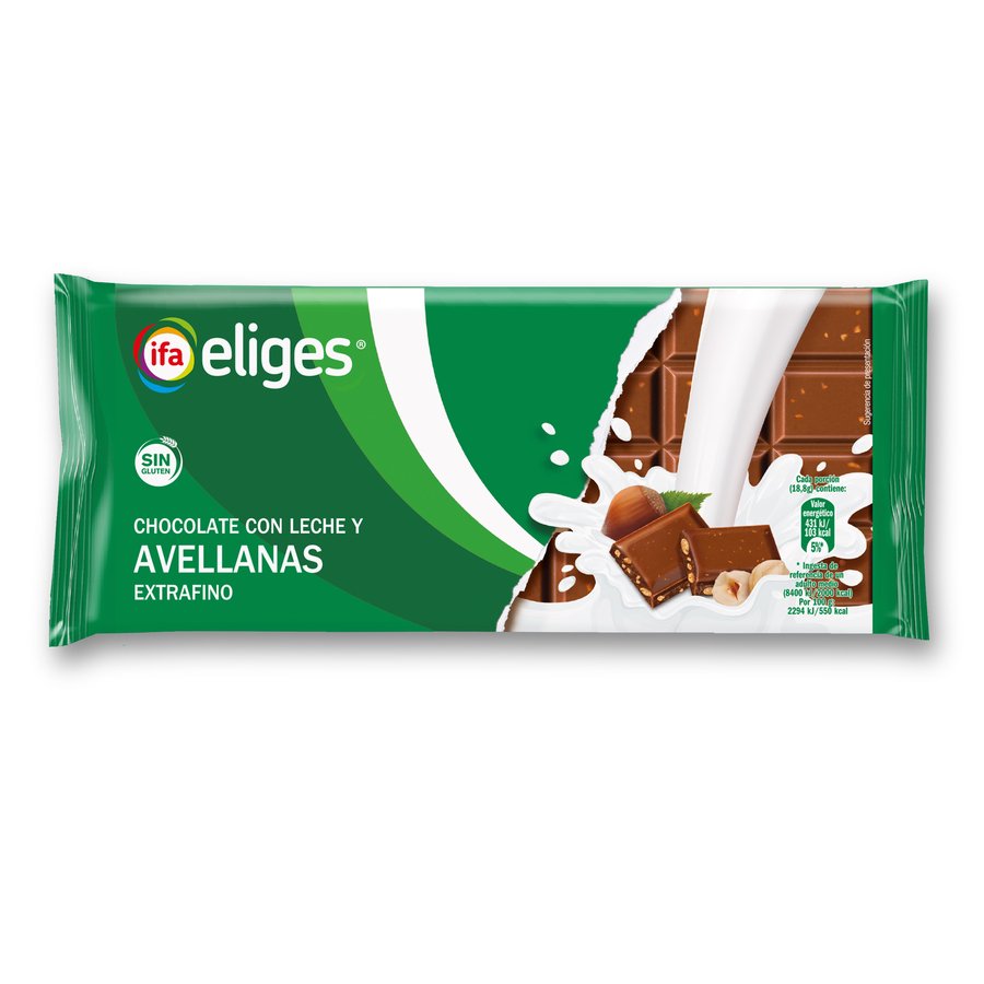 Chocolate con leche y avellanas partidas IFA ELIGES Extrafino sin gluten tableta 150 g
