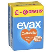 Compresas EVAX Cottonlike super alas 28 unidades + 8 unidades gratis