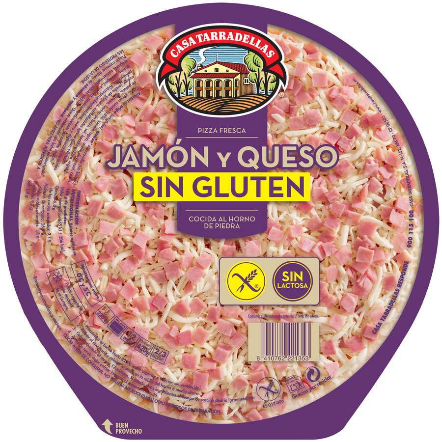 Pizza fresca TARRADELLAS jamón y queso sin gluten y sin lactosa 420 g