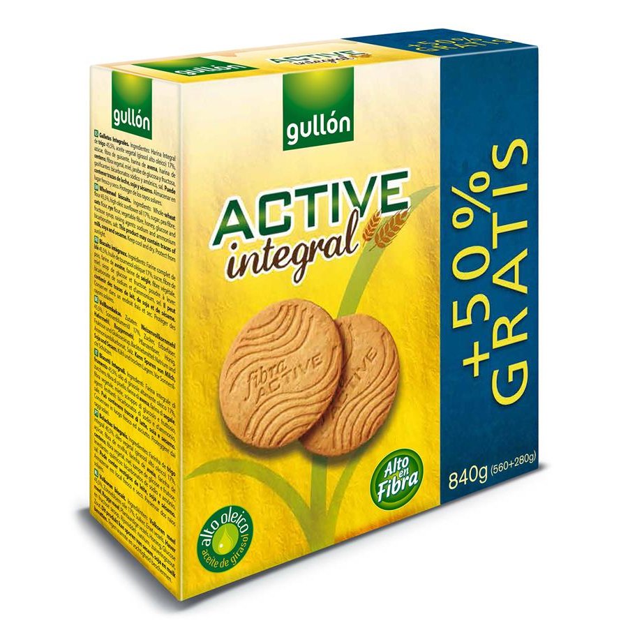 Galletas GULLON active integral con fibra 560 g + 50% gratis