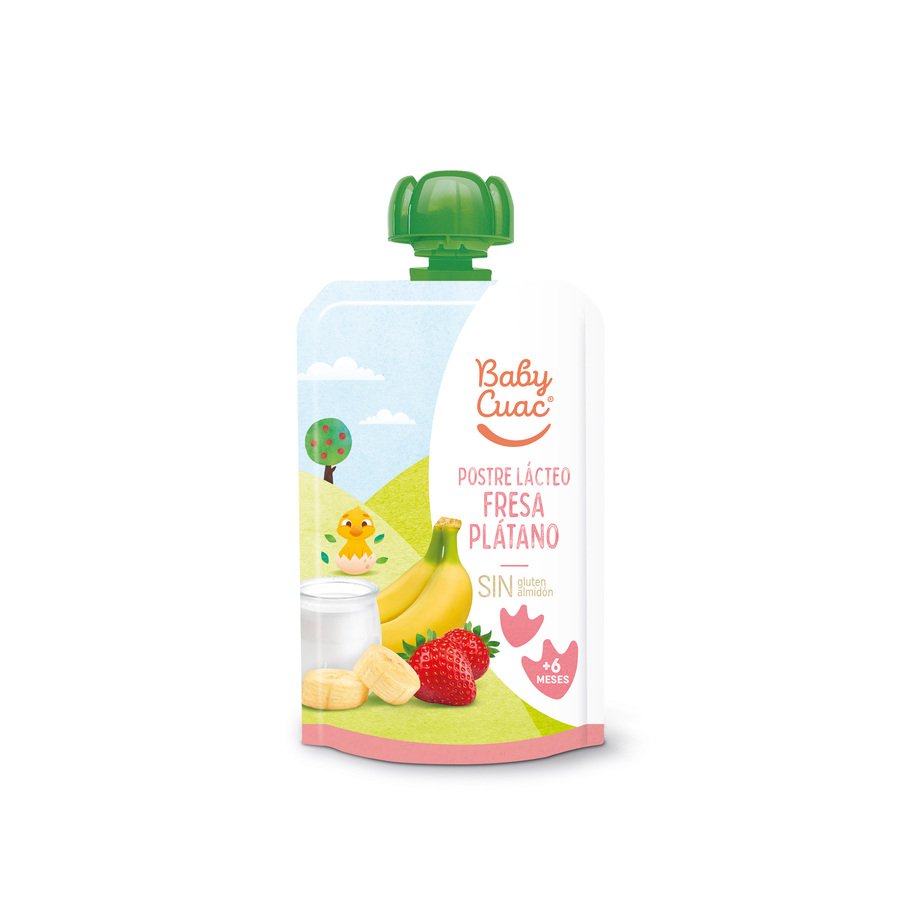 Postre lácteo BABY CUAC fresa plátano pouch 100 g