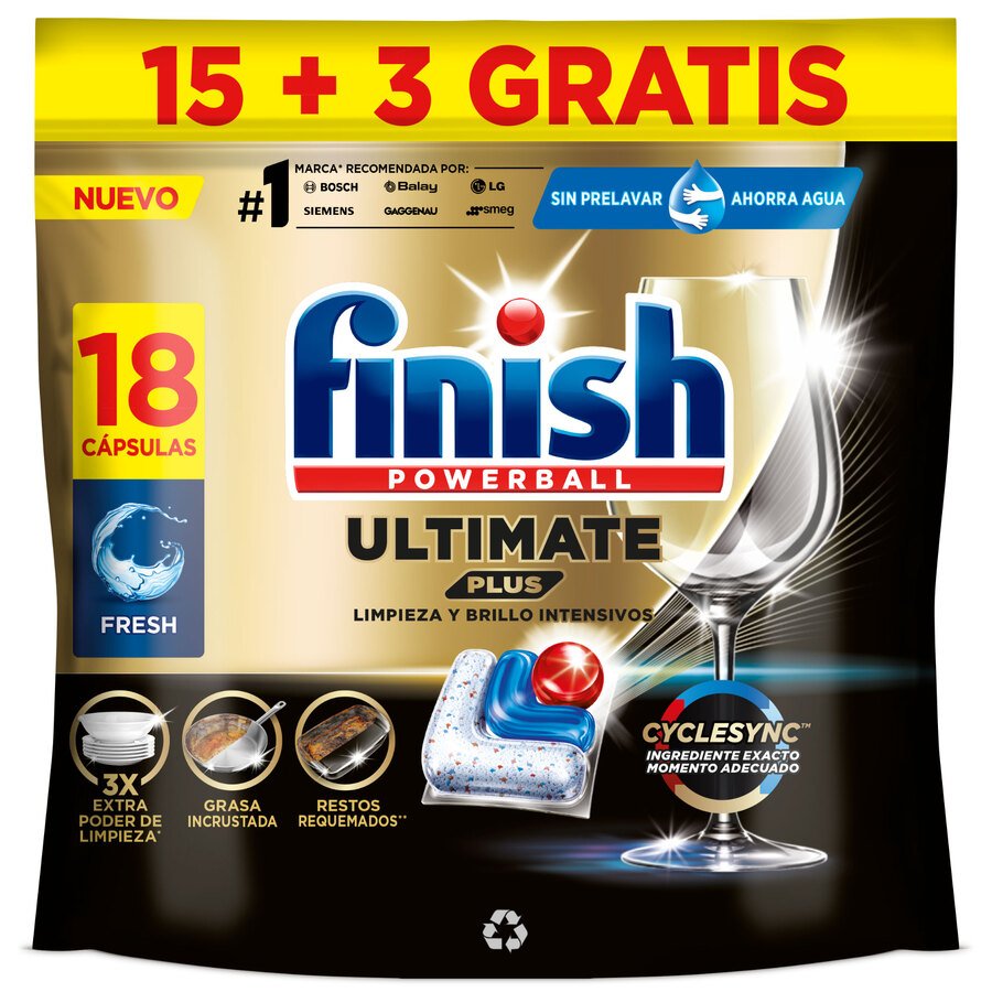 Lavavajillas máquina pastilla FINISH ultimate plus 15 unidades