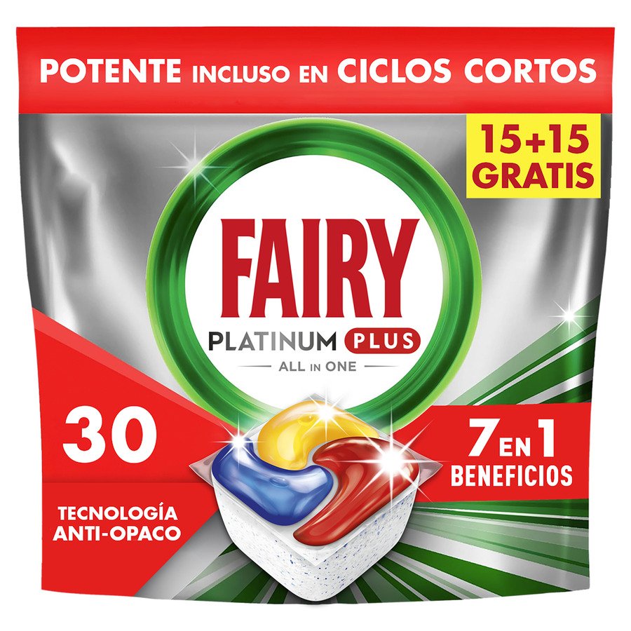 Lavavajillas máquina FAIRY Platinum Plus 15 unidades + 15 unidades gratis