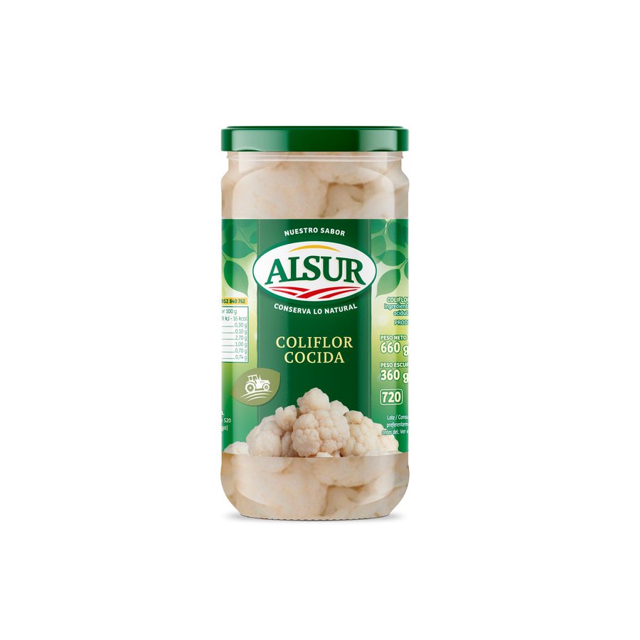 Coliflor cocida ALSUR frasco 360 g pne.