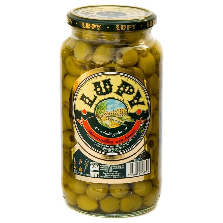 Aceituna verde manzanilla sin hueso LUPY frasco 450 g pne