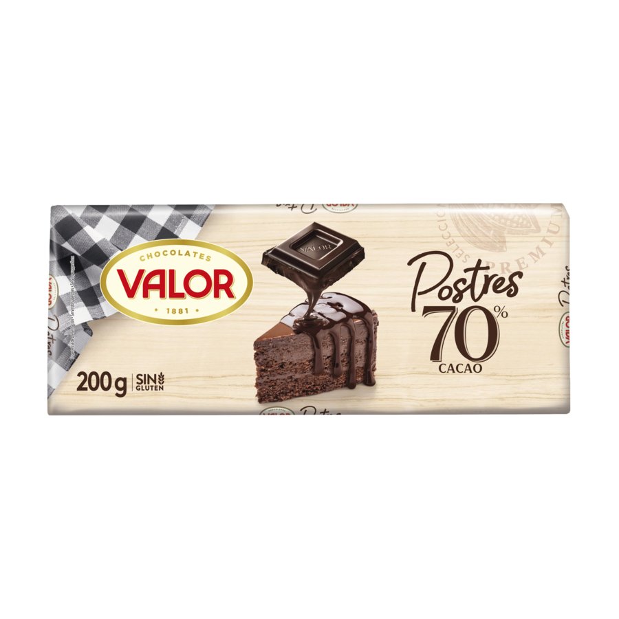 Chocolate negro VALOR Postres 70% cacao sin gluten tableta 200 g