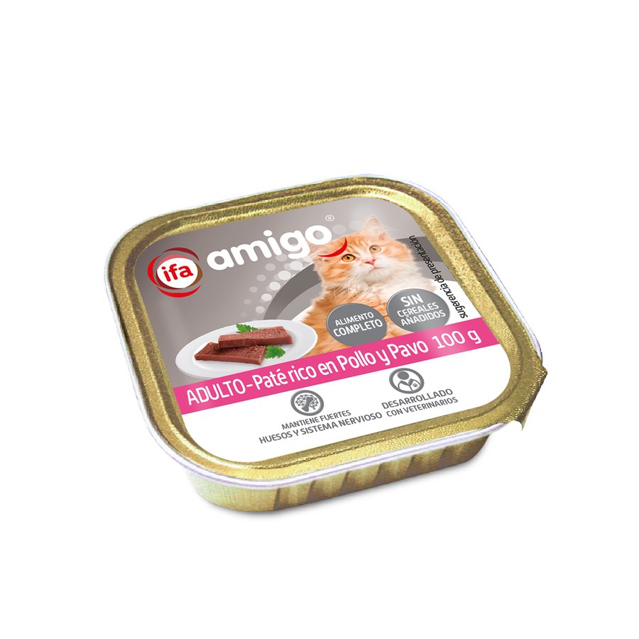 Alimento gato paté con pollo y pavo IFA AMIGO tarrina 100 g