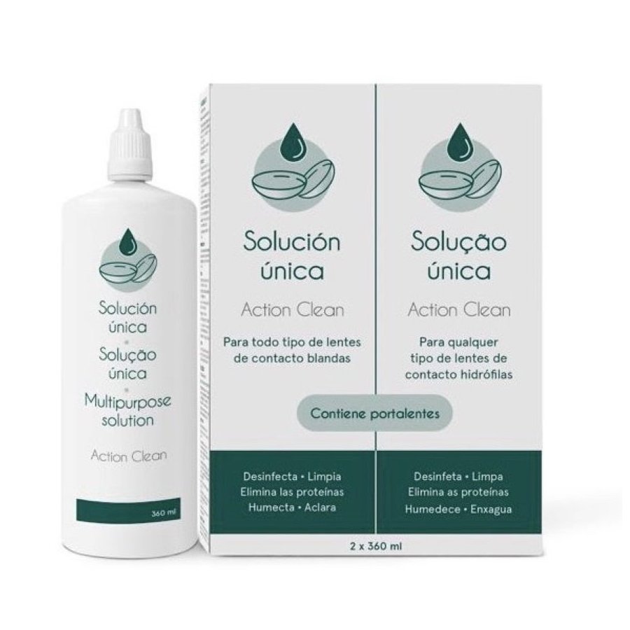 Solución única lentes de contacto ACTION CLEAN 2x360 ml + portalentes