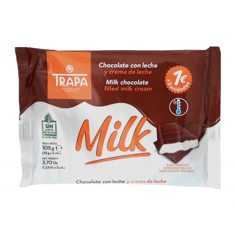 Barritas chocolate con leche TRAPA Milk 3x35 g