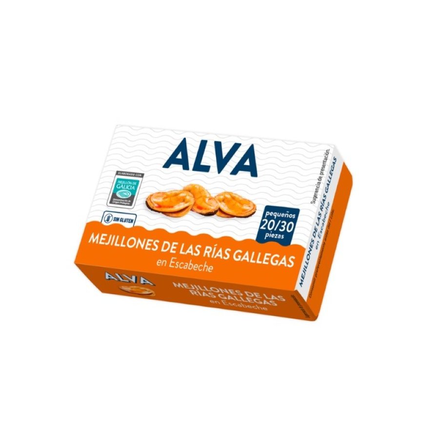 Mejillones de las rías gallegas en escabeche ALVA 20/30 111 g pn.