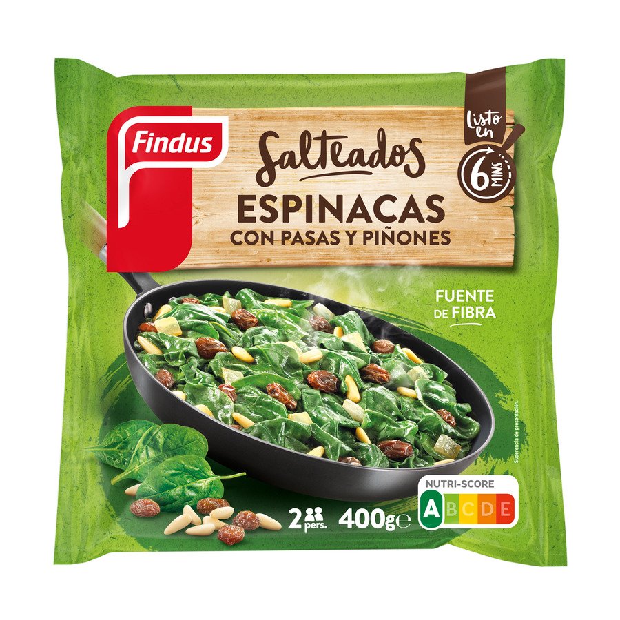 Salteado de espinacas con pasas y piñones congelado FINDUS 400 g