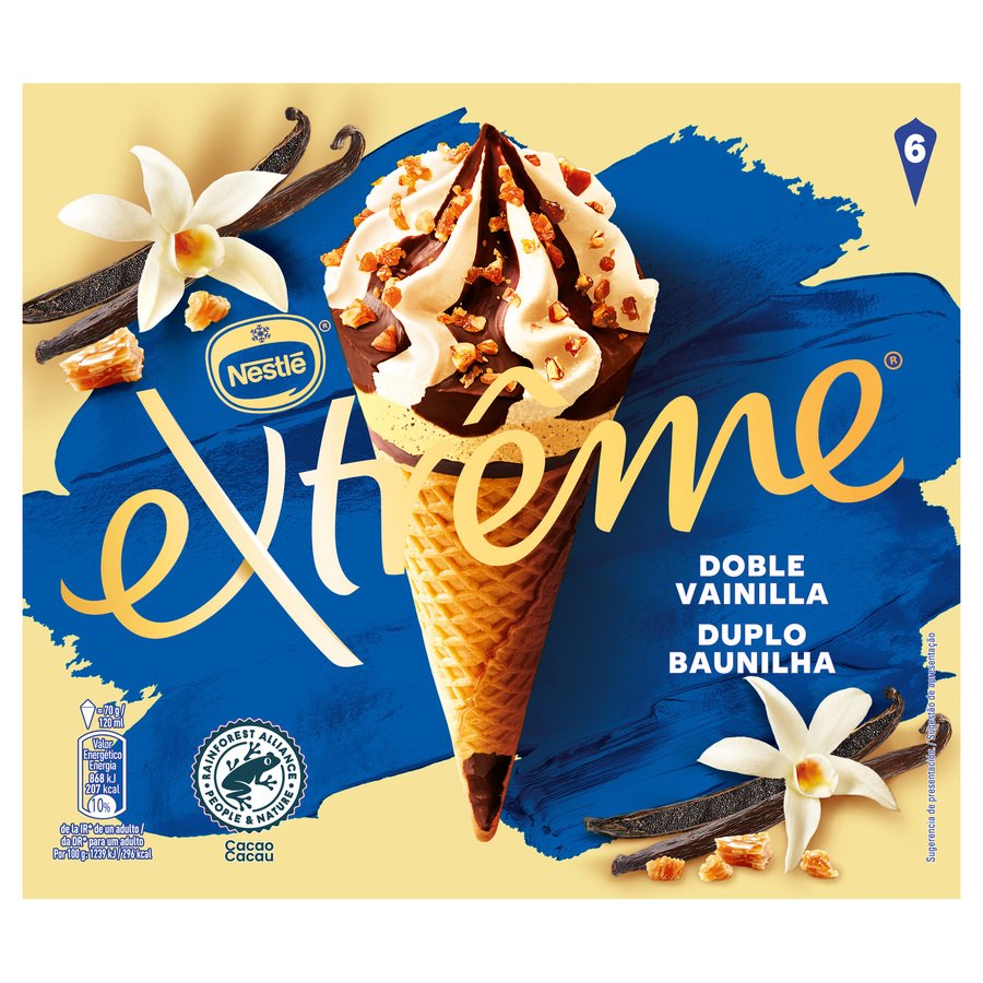 Helado cono NESTLE EXTREME doble vainilla 6 unidades 420 g