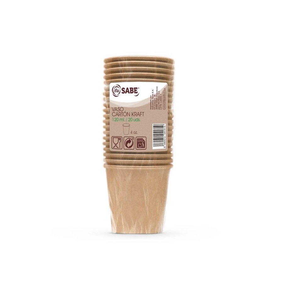 Vasos cartón kraft IFA SABE 120 ml 20 unidades