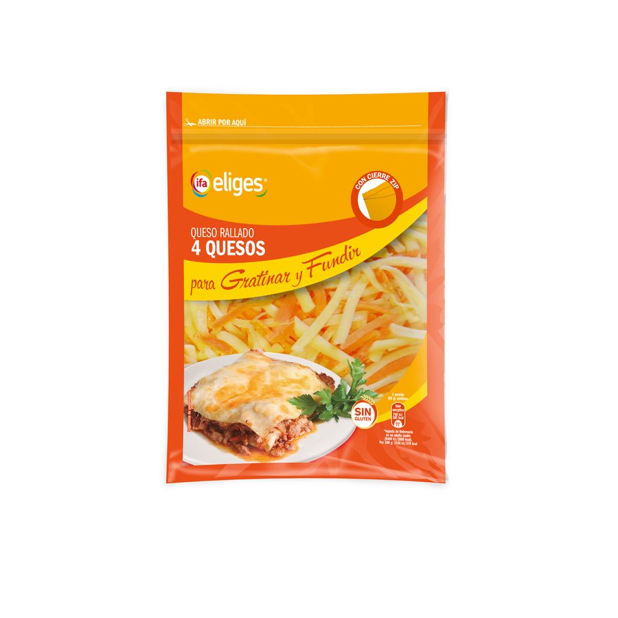 Imagen de Queso rallado 4 Quesos IFA ELIGES Especial Gratinar y Fundir bolsa zip 200 g