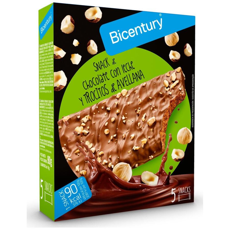 Barritas chocolate avellana BICENTURY 5x18 g