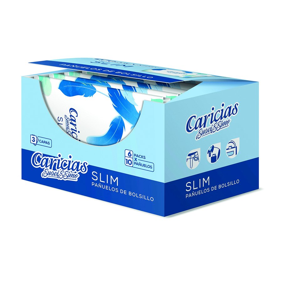 Pañuelos de bolsillo CARICIAS suavissimo slim paquete 6x10 unidades