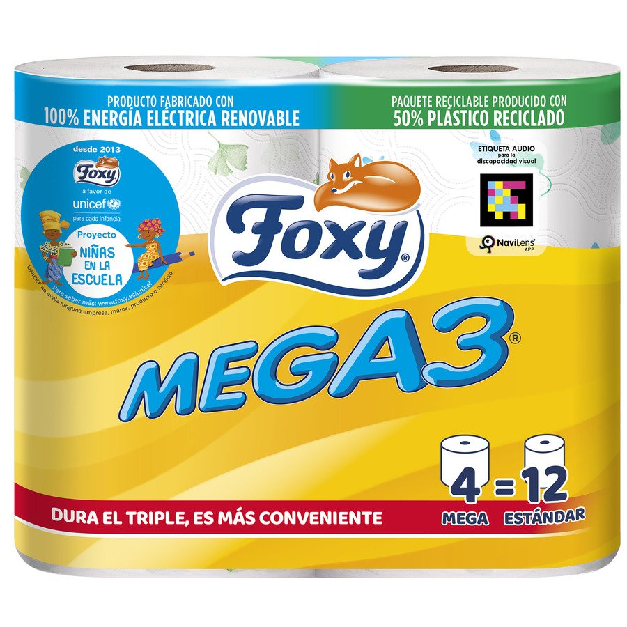 Papel higiénico FOXY mega rollo 4=12 rollos