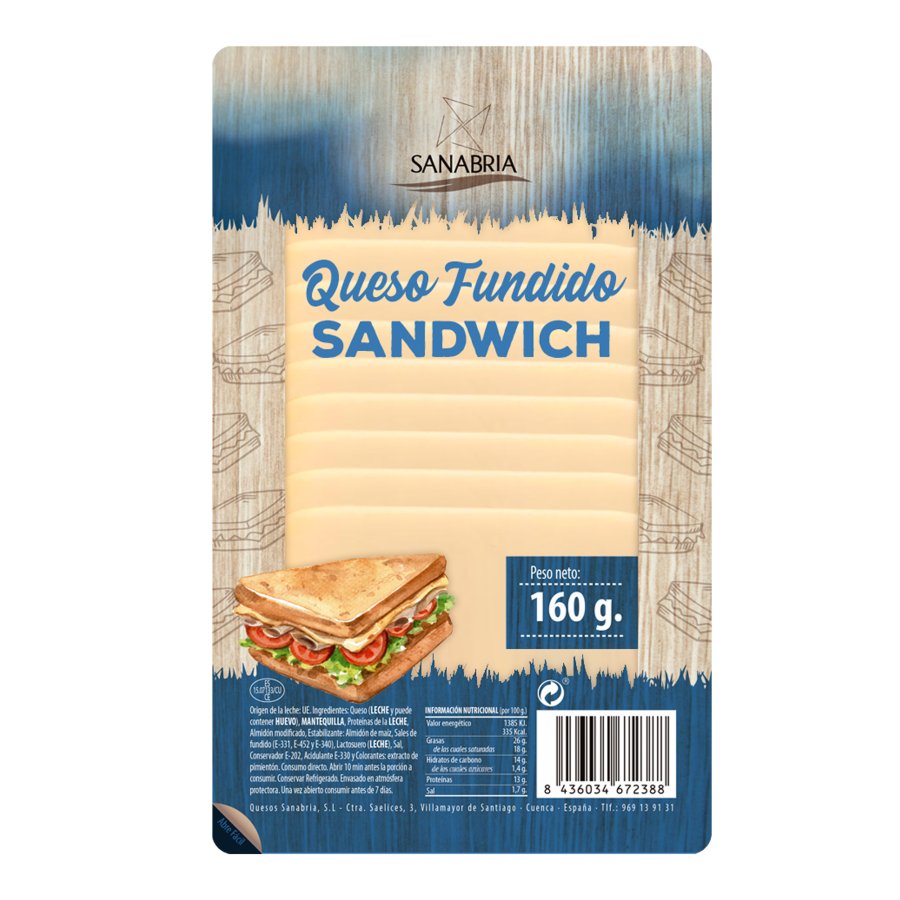 Queso fundido sandwich SANABRIA lonchas 160 g