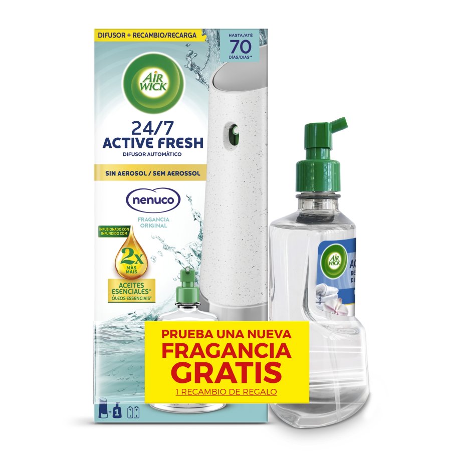 Ambientador pilas AIR WICK active fresh aparato Nenuco + recambio flor gratis