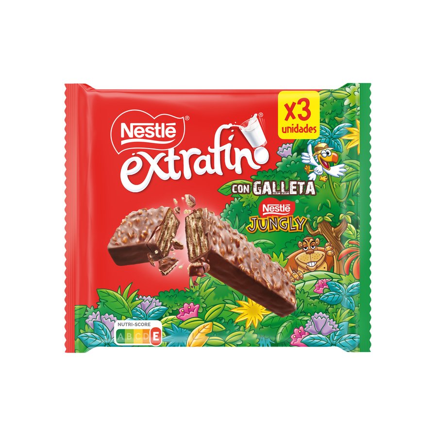 Barritas chocolate con leche y galleta NESTLE Jungly pack 3 x 34 g