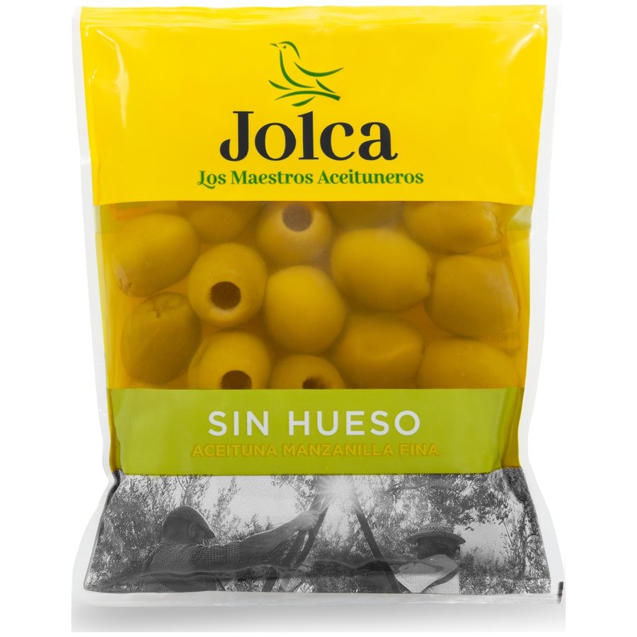 Aceituna verde manzanilla sin hueso JOLCA bolsa 75 g pne.