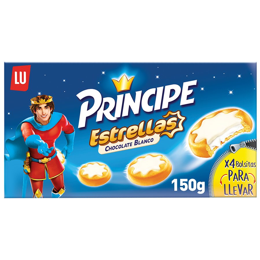 Imagen de Galletas rellenas de crema LU PRINCIPE  estrellas chocolate blanco  paquete 150 g